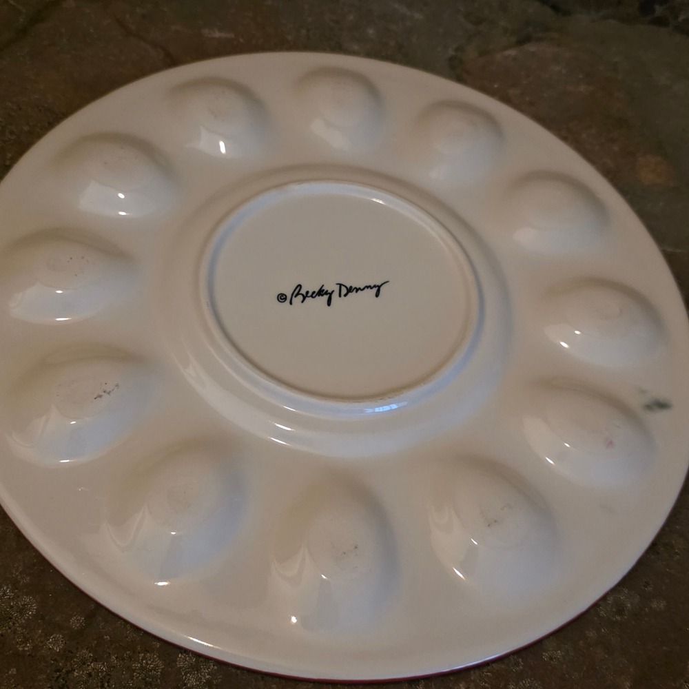 Becky Denny Ceramic Deviled Egg Platter Chicken Farmhouse Serving Tray 12 Inch - Picture 5 of 7